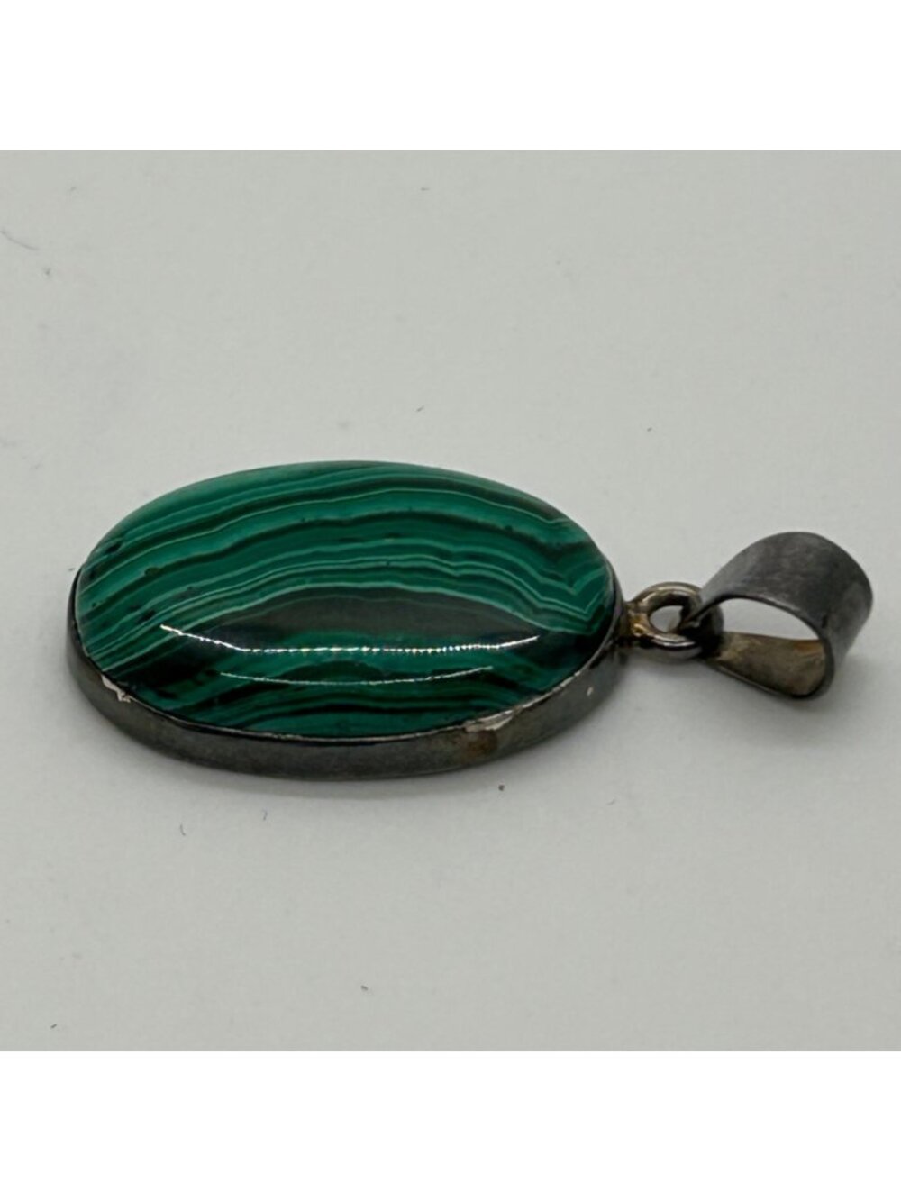 Natural Malachite Pendant 925 Sterling Silver Oval Green Banded Gemstone Necklac - Picture 3 of 12